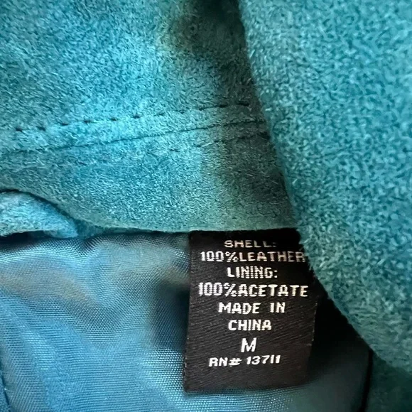 Vintage genuine leather suede turquoise jacket - Picture 3 of 4